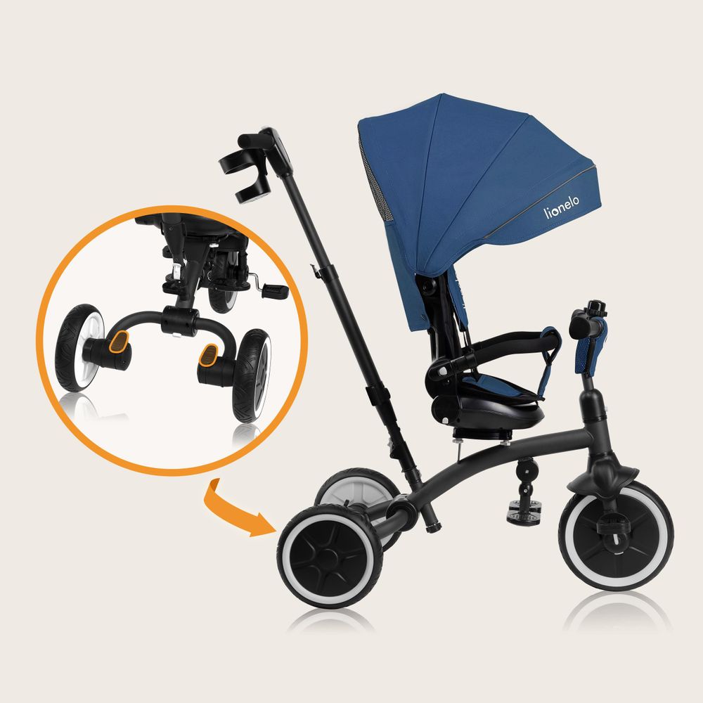 Lionelo Tris Plus dreirad laufrad bis 25 kg Kinderdreirad Lenkstange Baby Kinderwagen Montage ohne Werkzeug - Blau