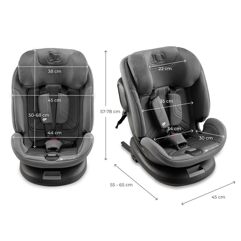 Kinderkraft XPEDITION 3 i-Size - Autositz 40-150 cm - 360° drehbar - RWF bis 22 kg - SPS+ und H-GUARD+ Systeme - Ergonomisch - Atmungsaktiv - Grau