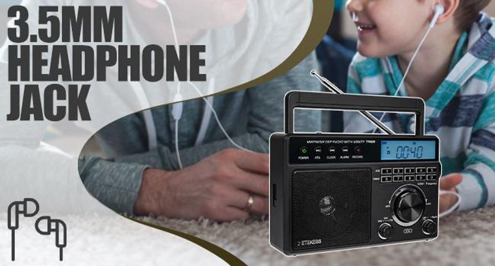 Retekess TR629 Přenosné rádio, nouzové rádio AM FM SW World Receiver s DSP, podporuje U disk/SD kartu, hodiny, budík, rádio na baterie, dárky pro seniory