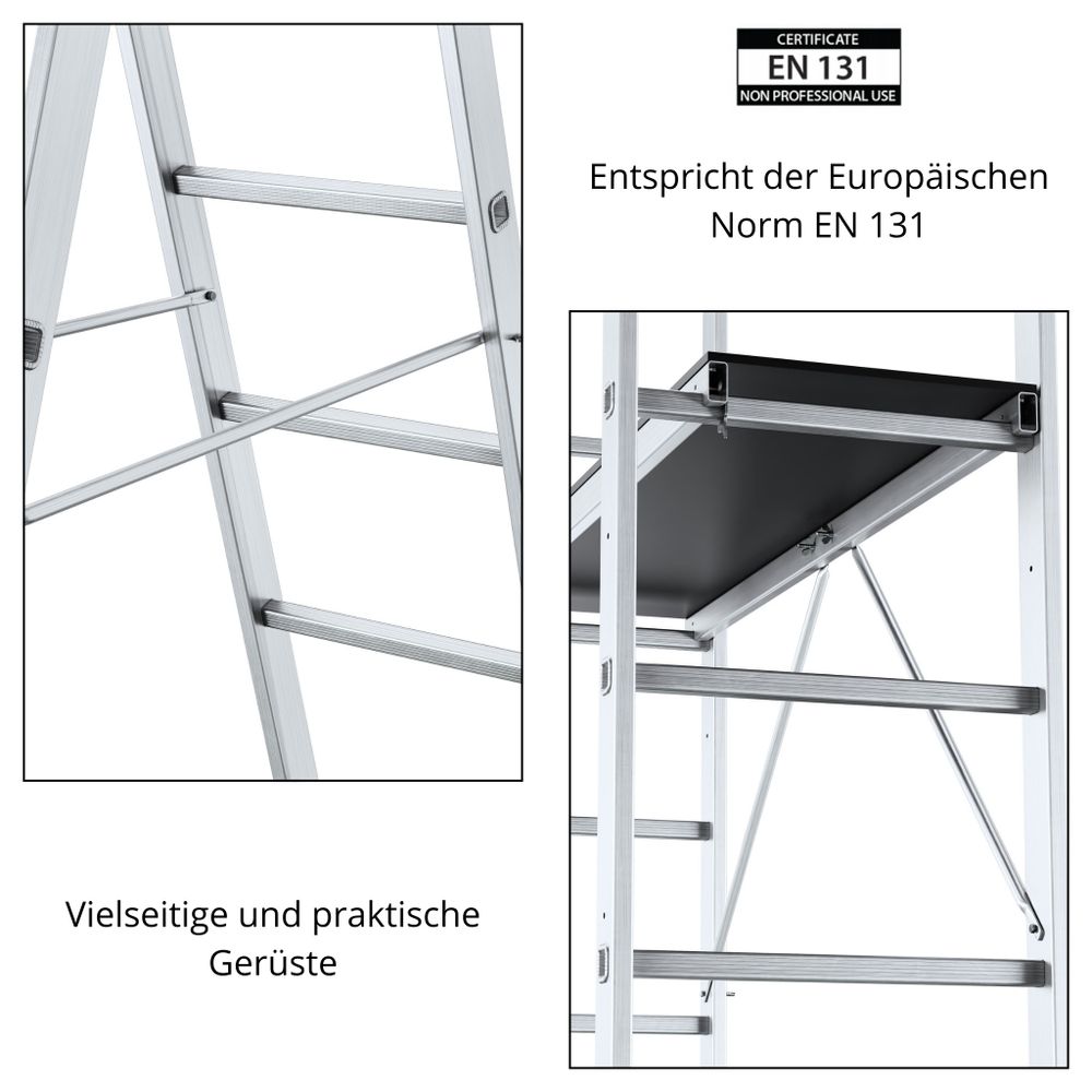 Aluminium Klappleiter, DRABEST, Arbeitsgerüst, Arbeitsplattform, Mehrzweckleiter, Leitergerüst