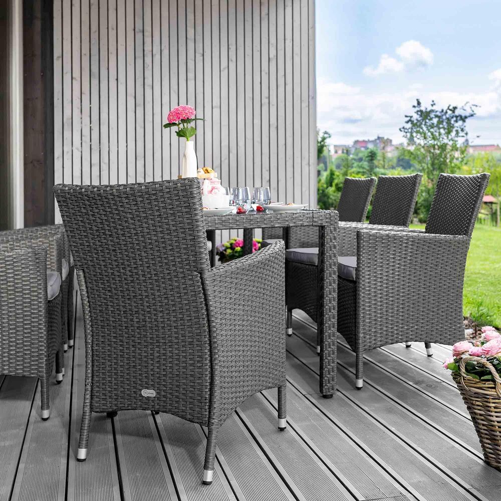 di volio Polyrattan Sitzgruppe VERONA - Lounge Gartenmöbel-Set für Garten oder Terrasse, Tisch mit Glasplatte + 8 Stühle - Lounge-Set in Rattan-Optik