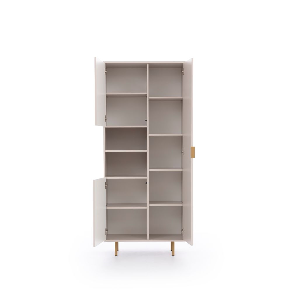 Standregal Nubia R3D Bücherregal 3-türig Push to Open system Schrank mit gefräste Fronten Metallbeine (Kaschmir + goldene Beine)