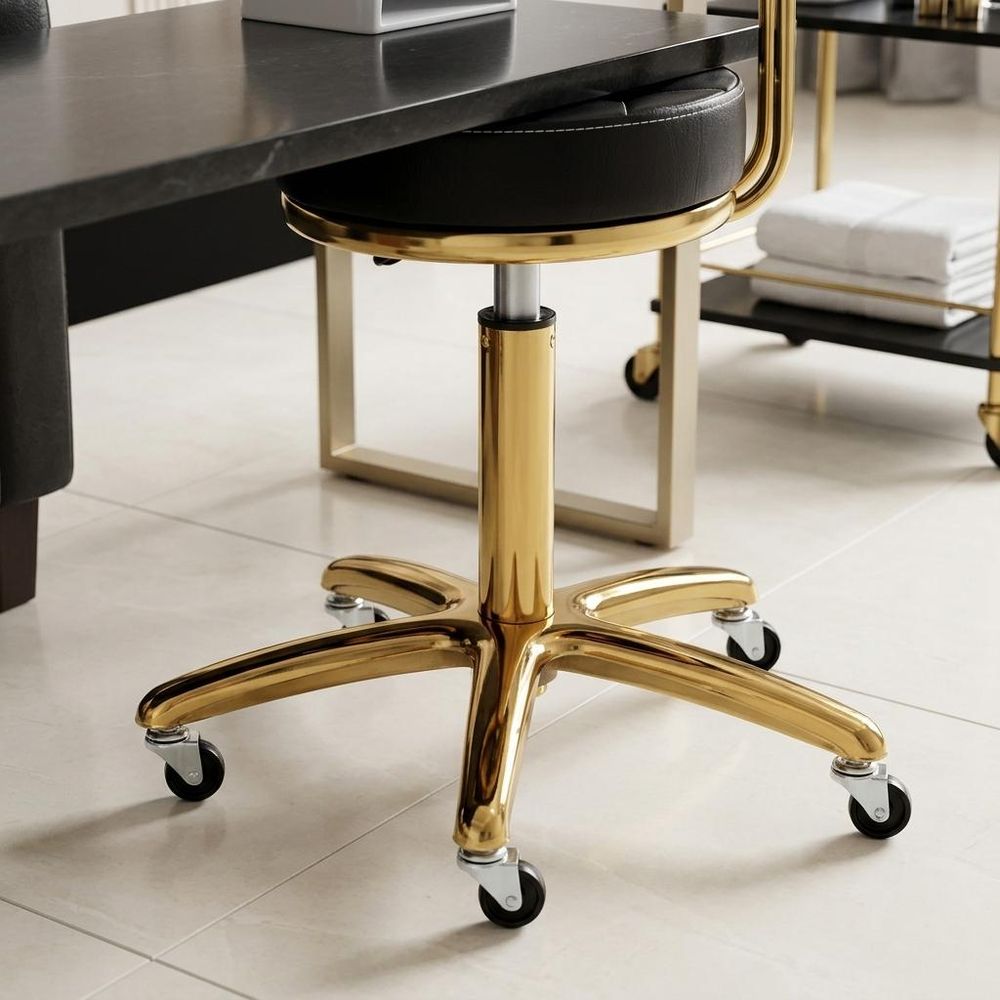 Tabouret d'esthétique avec dossier, tabouret de coiffure pivotant et réglable, chaise ronde noire