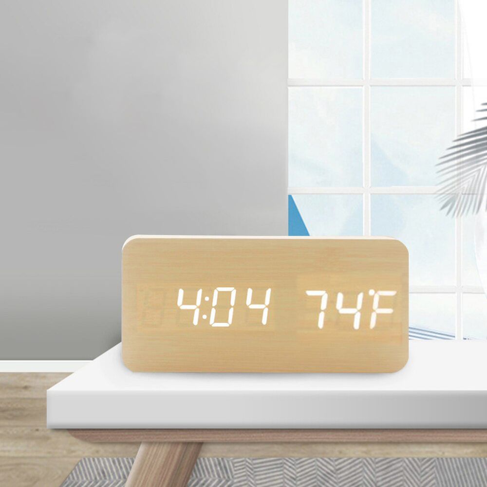 Digitaler Wecker Holz Holzoptik 3D LED Digital Digitaluhr Wanduhr Datum Temperatur 12h 24h USB Alarm Clock Schlafzimmer Büro Dimmbar Zeit Uhr Retoo