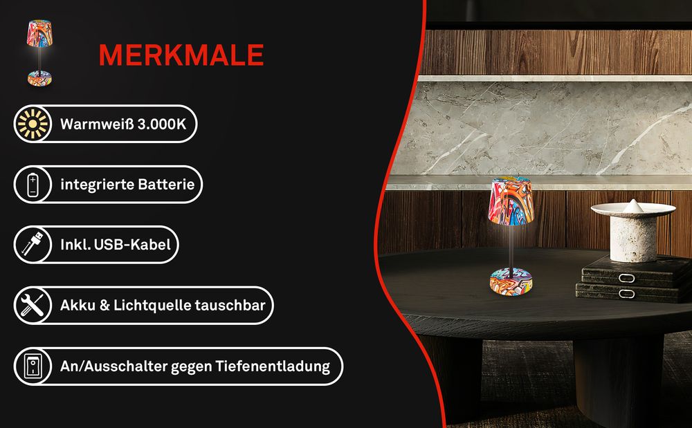 LED Tischlampe Akku IP44 Tischleuchte kabellos Aussen/Innen Dimmbar Touch