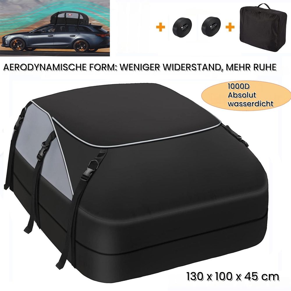 585 L Auto Dachbox Faltbare Wasserdicht Dachtasche Gepäckbox Tasche Aufbewahrungsbox mit a Antirutschmatte, 1000D wasserdichtes Oxford-Gewebe, schwarz