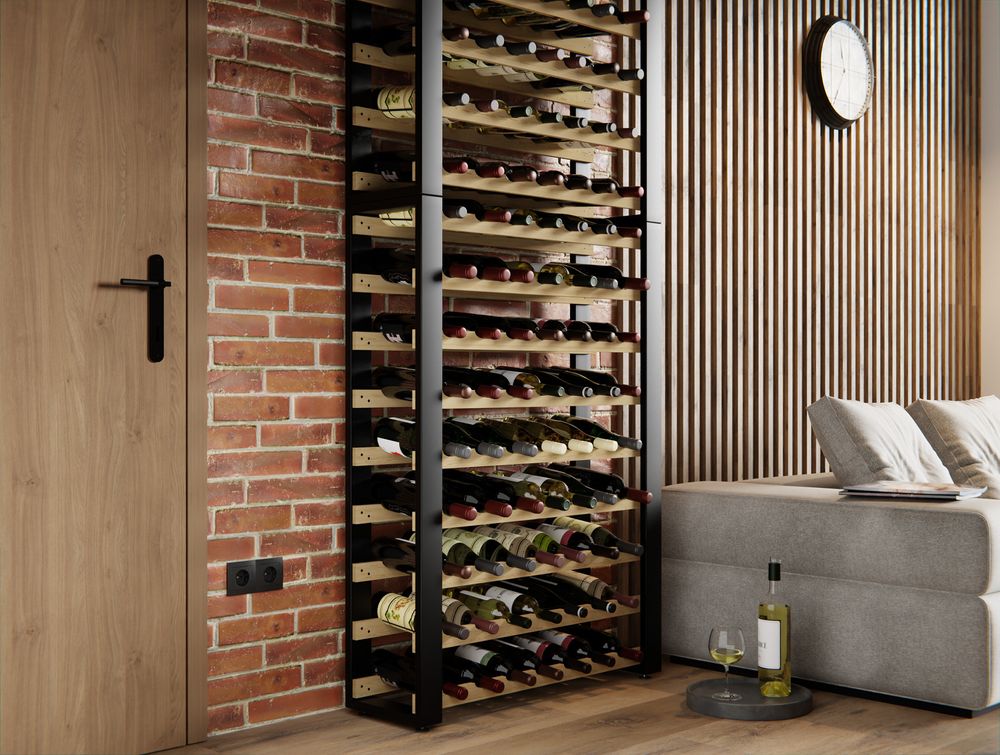 Lenmar Serie RW Weinregal aus Holz für Flaschen, LOFT 105, 204 x 84 x 27, 15 liegen, für 105 Flaschen, Wein,Flaschenregal,Kellerregal, Regale,Flaschen