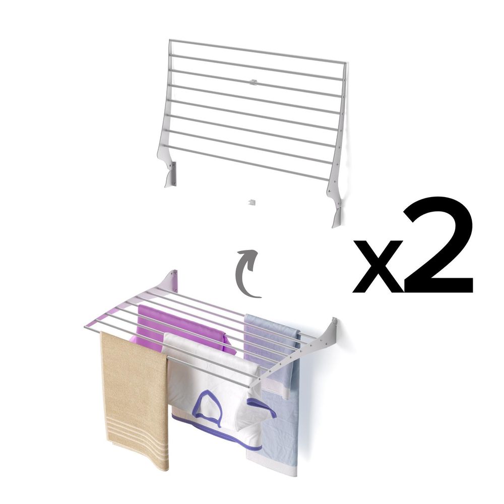 2x Wand Wäscheständer, Wäscheständer für Wände, verschließbar Wäscheleine für drinnen und draußen in Aluminium und Stahl, Foxydry Fold 120 cm
