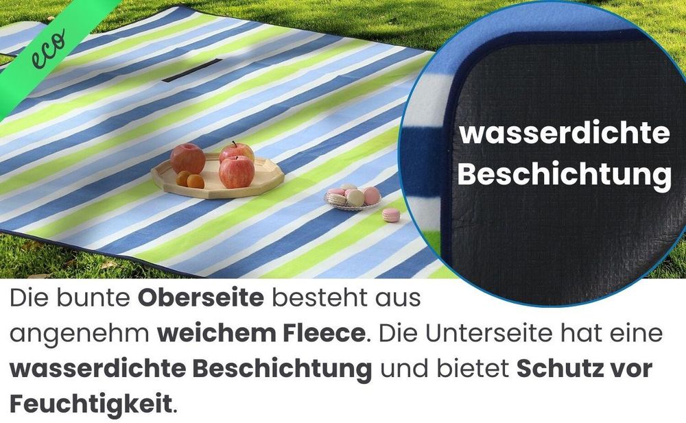 wometo eco-line Picknickdecke 100% recyceltes Fleece gesteppte Campingdecke XXL 200x200 Grafik pink mint isoliert wasserdicht waschbar