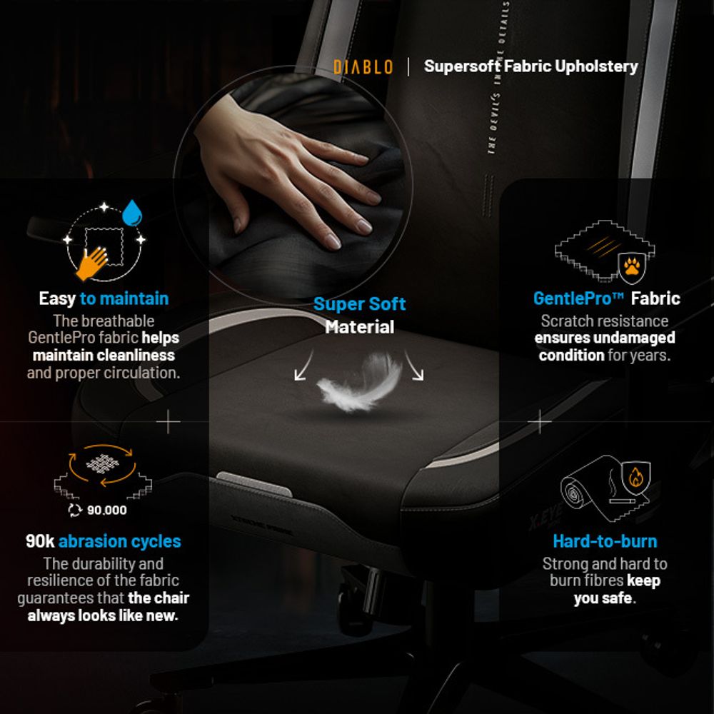 Diablo X.Eye Prime Gaming Stuhl mit Kühlfunktion Bürostuhl Schreibtischstuhl, Belastbar bis 140 kg, Größe Normal, Farbe Schwarz