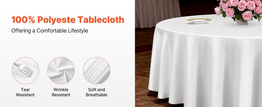 VEVOR 6 Stk. runde Tischdecken Tischwäsche 3352 mm, knitterfreier Tischdeckenschutz, maschinenwaschbares Tischtuch aus Polyestergewebe für Partys Hochzeiten Bankette formelle Veranstaltungen, Weiß