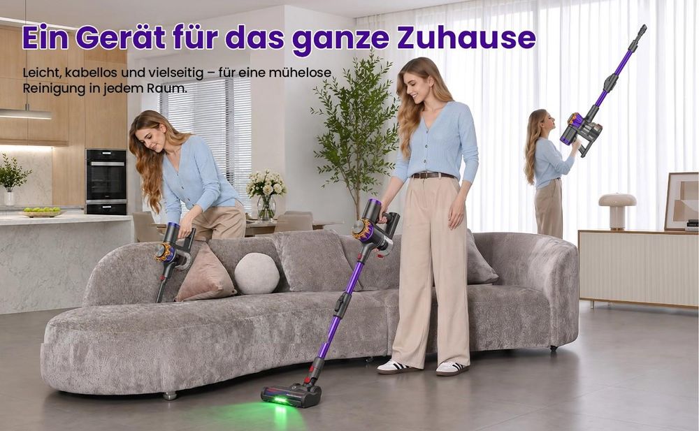 75000Pa Akku Hand Stielstaubsauger 600W/70mins Akkustaubsauger,Ultraleiser Staubsauger Kabellos SmartDisplay Leichter Antiverwicklung,handstaubsauger