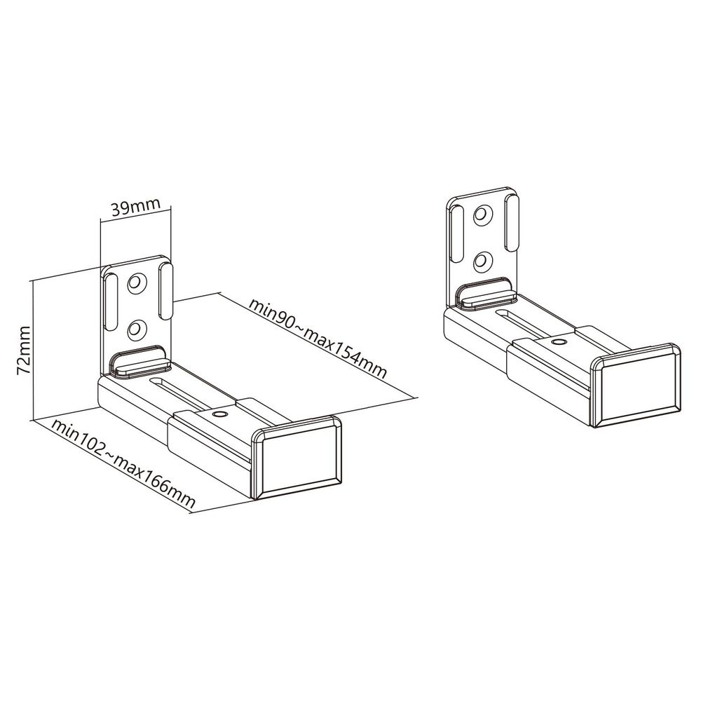 Universal-Soundbar-Halterung Wandhalter für Soundbar Lautsprecher Wandhalterung Halterung Wandmontage Box Befestigung Einstellbare Tiefe 90154mm bis 15kg 2x Halterungen Paar