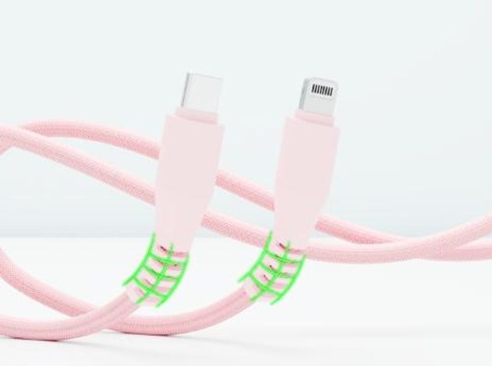 QUALO Nylon USB-C auf Lightning Kabel – 1,5 m, 2,4 A, Rosa QKN-CL-16 Schnellladekabel 12W