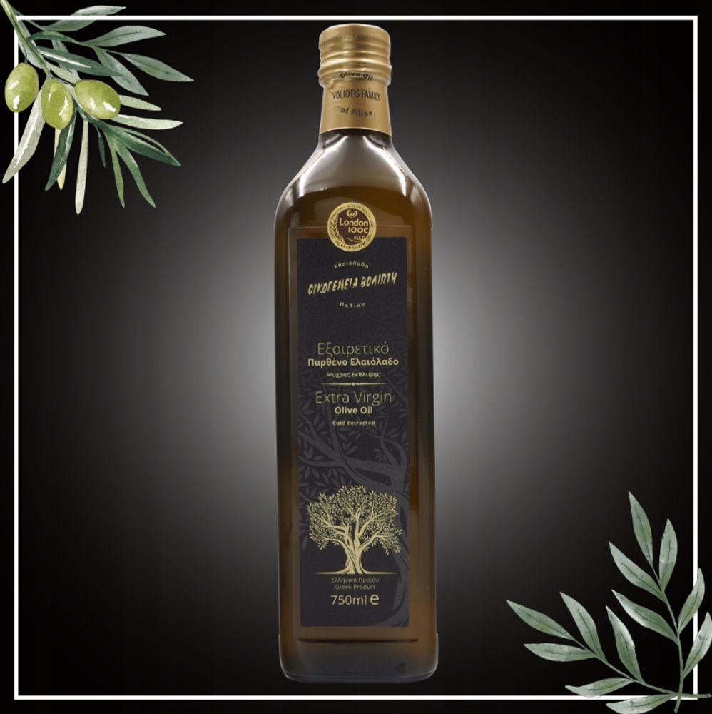 Olivenöl 750 ML - Unfiltriert - Fruchtiger Geschmack - Kaltgepresst - EV BLACK - Natives Olivenöl Extra - Pelion Amfissa Oliven - Glasflasche