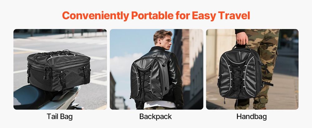 VEVOR Motorrad-Hecktasche, 30 L Motorrad-Rücksitztasche mit wasserdichter Regenhaube, Outdoor-Sport-Motorrad-Gepäckaufbewahrung, Trägersystem mit Schultergurten, universell passende Heckträger, Schwarz, 22-34 L