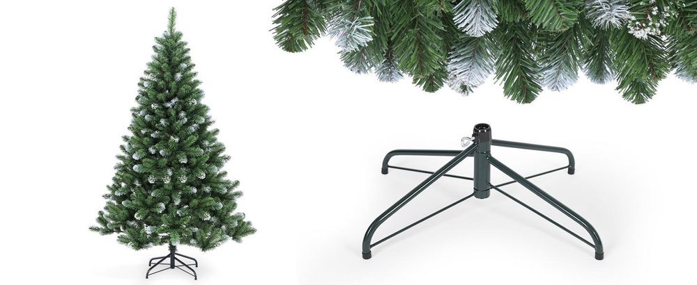 Salcar 210cm Künstlicher Weihnachtsbaum mit Schnee inkl. 1898 Spitzen PE+PVC Nadeln, 500 warmweiße LED-Leuchten & Metallständer, Tannenbaum