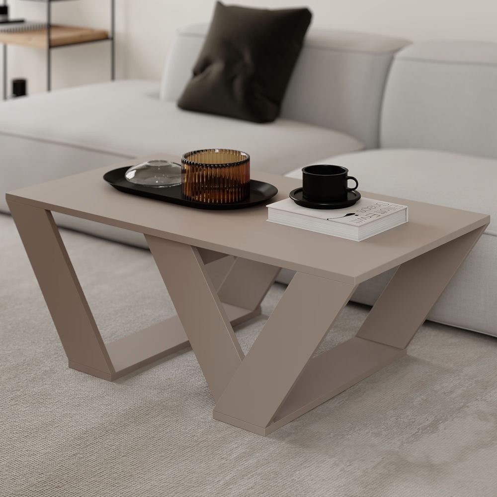 DECORTIE Pipra Moderner Couchtisch Hell Mokka , 110 x 60 x 40 cm