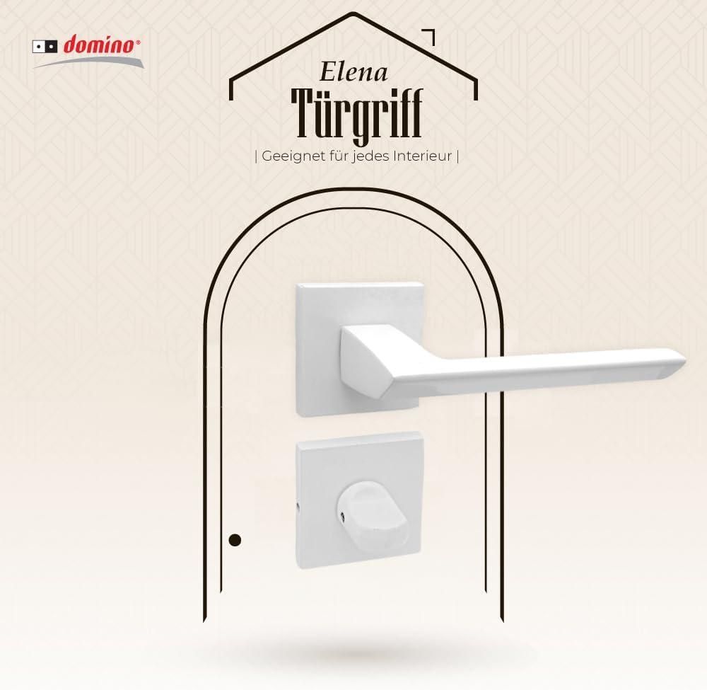 DOMINO Türgriff Drückergarnitur WC - Badezimmer Set | quadratische Rosette | für Badezimmertüren | Set WC - Rosetten-Garnitur | Türbeschläge aus Aluminium  |Weiss Türdrückergarnitur |ELENA QR SLIM WHITE