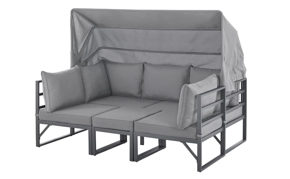 SVITA MAUI Gartenmöbel-Lounge-Set mit Dach Outdoor-Sofa Strandkorb-Sonneninsel Stahl Hellgrau