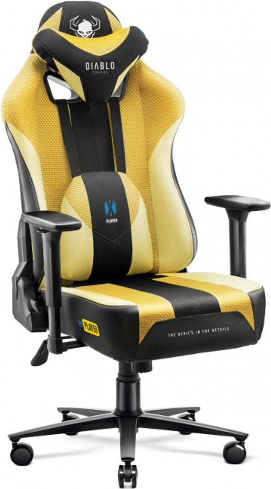 Diablo X-Player Gaming Stuhl Bürostuhl Schreibtischstuhl Stoff 3D Armlehnen Ergonomisches Design Nacken/- Lendenkissen (Dark Sunflower, XL)