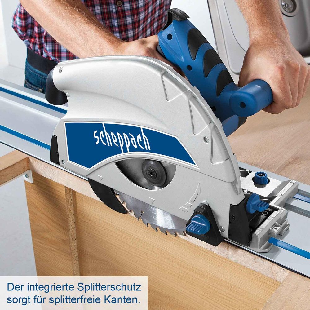 Das Bild zeigt eine Person bei der Arbeit mit der Tauchsäge von Scheppach.