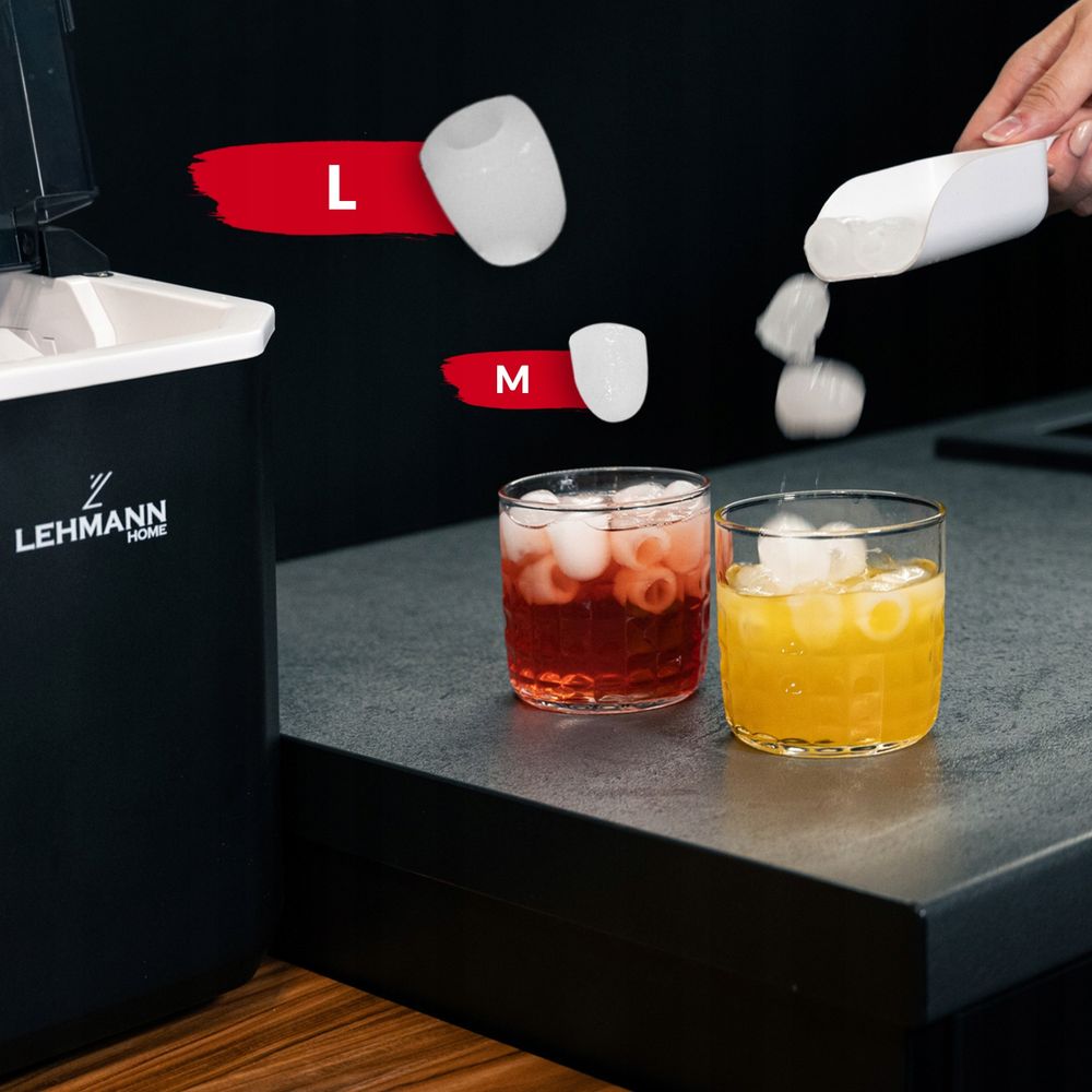 LEHMANN Eiswürfelmaschine für Zuhause, Party und Büro, 9 Eiswürfel in 6–8 Minuten, 2 Größen, 12kg in 24 Stunden, mit tragbarem Griff