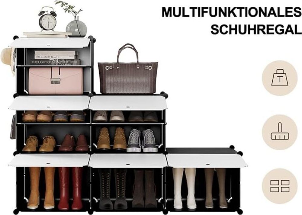 WOLTU Schuhregal mit 6 Fächern, Schuhaufbewahrung für 24 Paar Schuhe : Schwarz+Weiß Farbe: Schwarz+Weiß