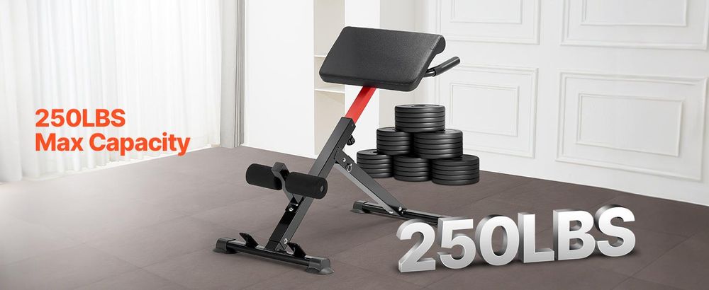 VEVOR Roman Chair Super Extension Bench 113 kg Tragkraft Klappbar, Rückenmuskeltraining Trainingsgerät, Home Gym Fitness Gewichtheberbank