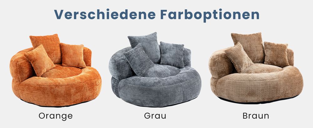 MODFU Doppel-Sitzsack Schlafsofa mit 3 Kissen & gepolsterten Schaumstoffpolsterung,Relaxsessel Extrabreit Sitzsacksofa Posterstuhl,108×108×52cm,Grau