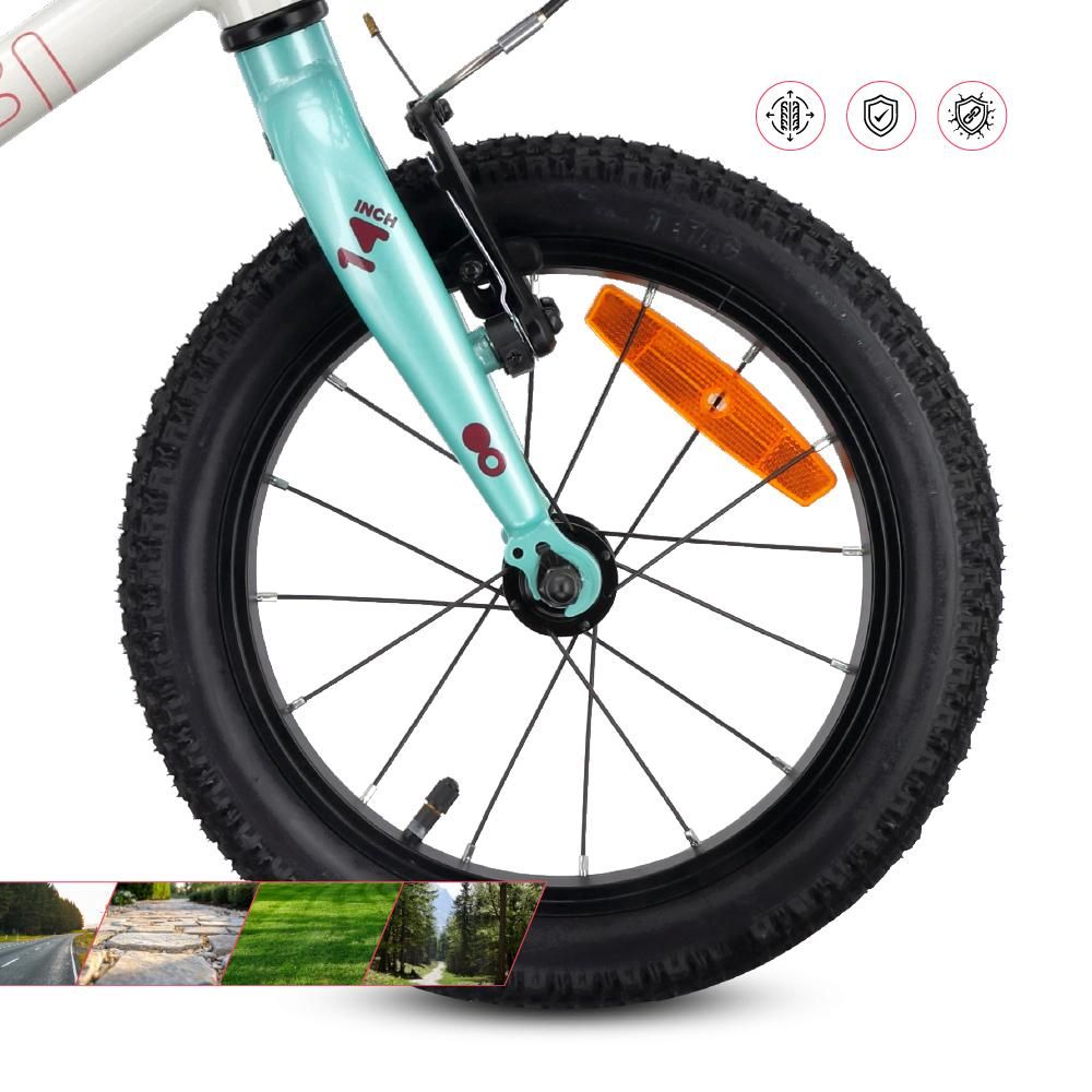 SUN BABY LOOFI Kinderfahrrad 14 Zoll, leichtes Aluminium Fahrrad 6,6 kg für Kinder ab 3 Jahre, mit Stützrädern, Korb, Klingel, mit Puppensitz, Mädchen