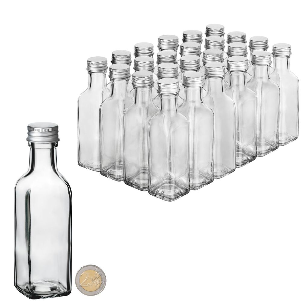 48x kleine Glasflaschen zum Befüllen 100ml Flaschen für Likör Flaschen zum Befüllen Glas Likörflaschen 100 ml leere Flaschen mit Schraubverschluss Glasflasche Likörflasche, Ölflaschen