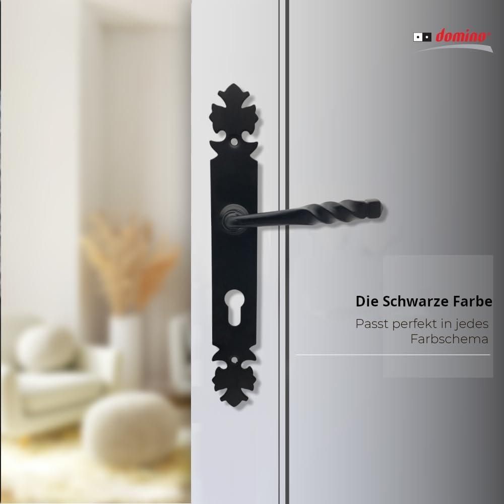 DOMINO Türgriff 72 Drückergarnitur PZ-Profilzylinder | Türklinke für Zimmertür, Bürotür, Kellertür & Innentür | L-Form | Stahl | Schwarz | HADES BLACK