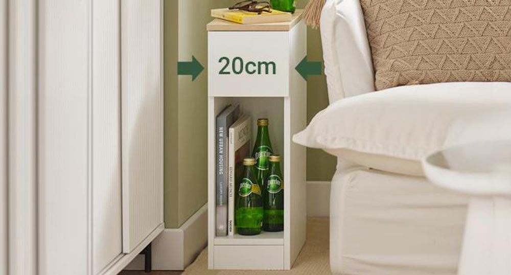 SoBuy 2er Set Nachttisch schmal Nachtschrank Beistelltisch mit Schublade und Ablage Nachtkästchen Nightstand für Schlafzimmer Wohnzimmer FBT111-WNx2
