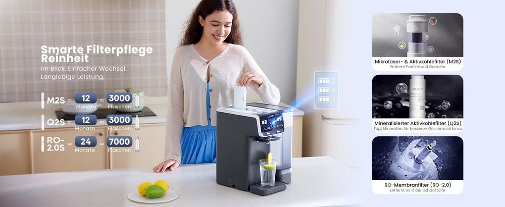 JIMMY Matrix M9 Pro: RO-Wasserfilter Umkehrosmose Tischgerät mit 3s Heißwasser, AquaLink, UV-C, Remineralisierung & PFAS Schutz