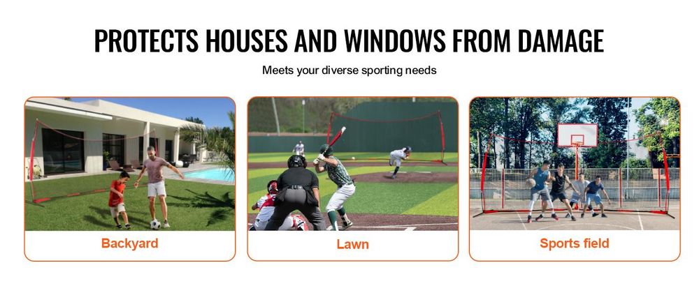 VEVOR Backstop-Netz, 620 x 140 cm Ballsport-Absperrnetz, Übungsausrüstung mit Tragetasche, Schutzschirm für Baseball, Softball, Lacrosse, Fußball