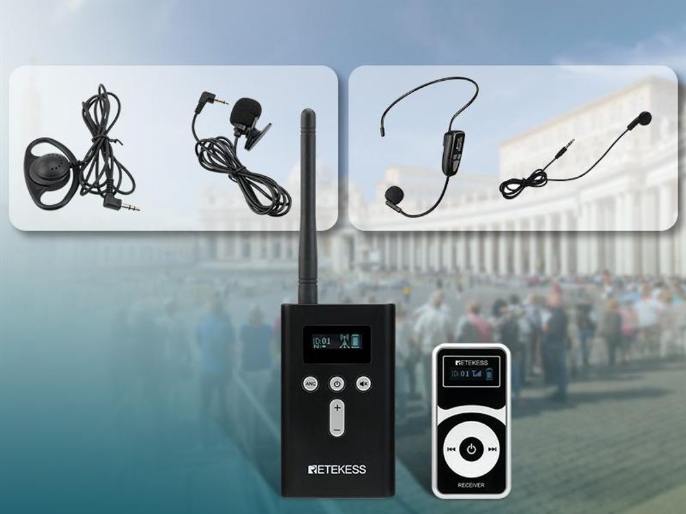 Retekess T130P Audio Tour Guide System, mit Headsets, Abgestufte Geräuschreduzierung, 160m, Lange Standby-Zeit 30H, 20 Empfänger, walkie talkie