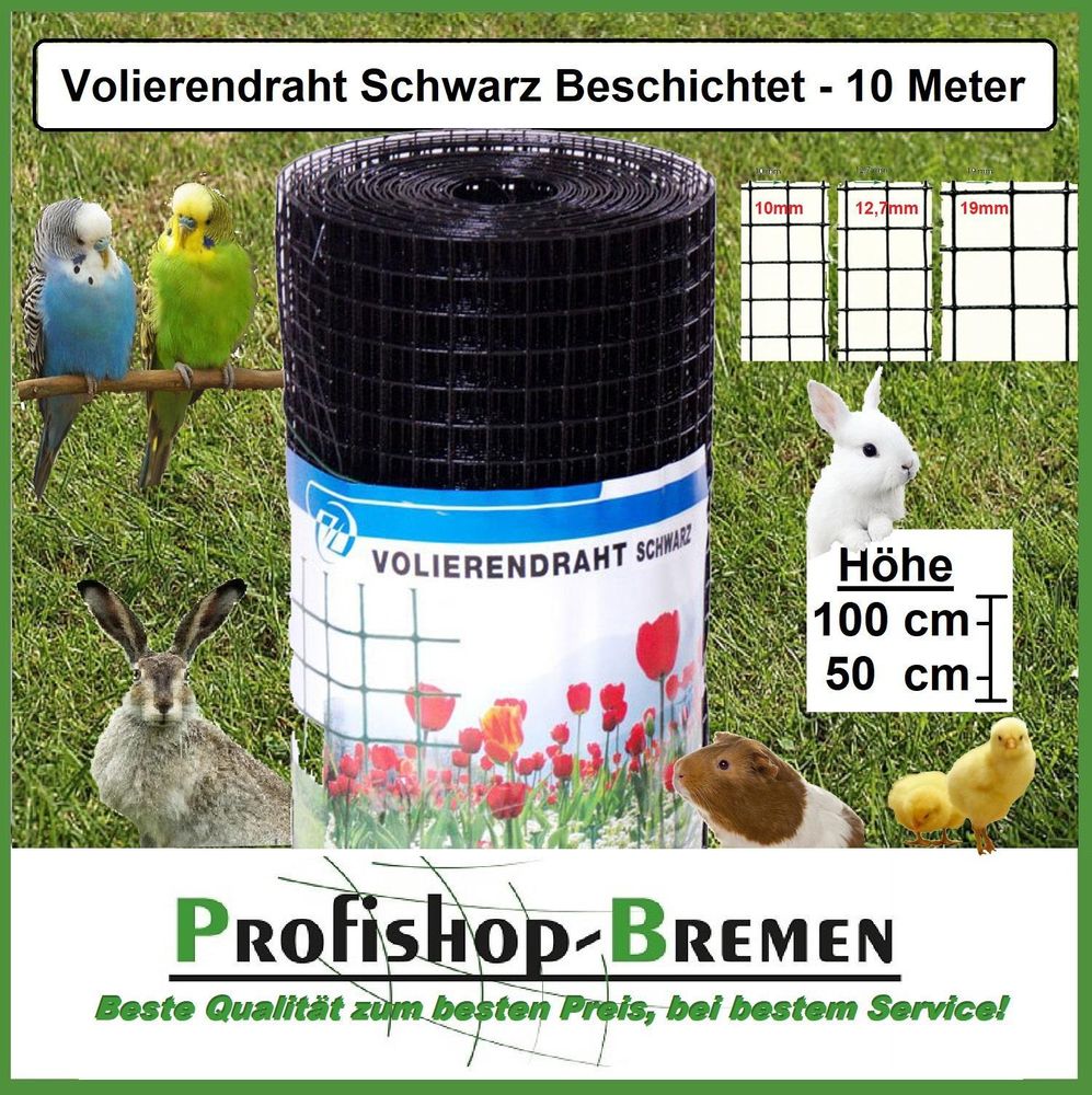 Volierendraht 10x1000 mm 10 m SCHWARZ beschichtet Drahtgitter Maschendrahtzaun Kaninchendraht Kükendraht Viereckdraht    Grundpreis pro Meter 2,20 EUR