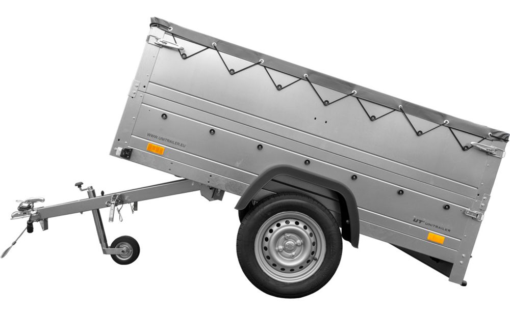 Pkw Anhänger kippbar 750 kg GARDEN TRAILER 201 KIPP mit zusätzlichen Bordwänden, Stützrad und grauer Flachplane