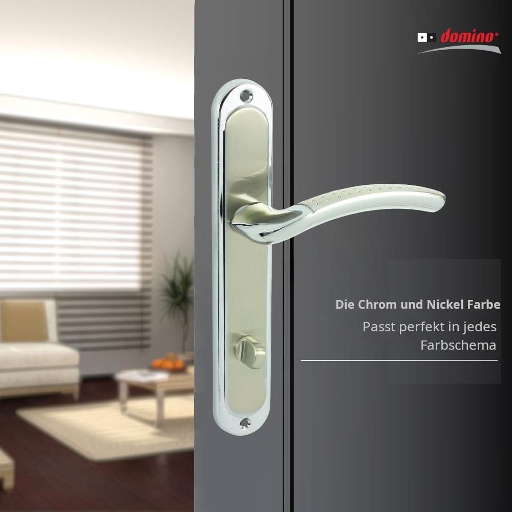 DOMINO Türgriff 78 Drückergarnitur WC - Badezimmer Set | Links & Rechts Türbeschlag für WC/Badezimmertüren | L-Form | Türbeschläge aus Aluminium | Chrom/Nickel  Türdrückergarnitur | SHARON ECO M6/M9