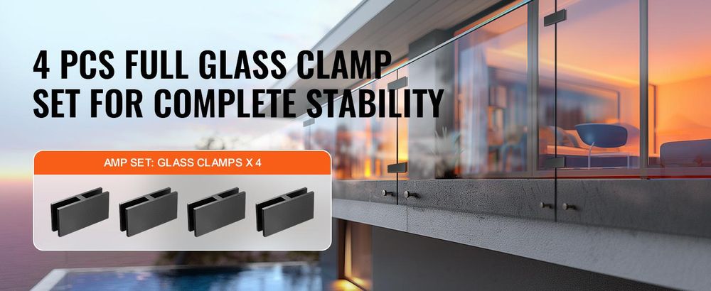 VEVOR Glaszange, 4 Stück Rechteckige Glasgeländerhalterung für 0,31 "-0,47 " Einscheibensicherheitsglas, 304 Edelstahl Glasmontagezange, 0,2" Dicke Glasregalhalterung für Balkon, Garten, Pool, Treppe, Schwarz, Rechteck
