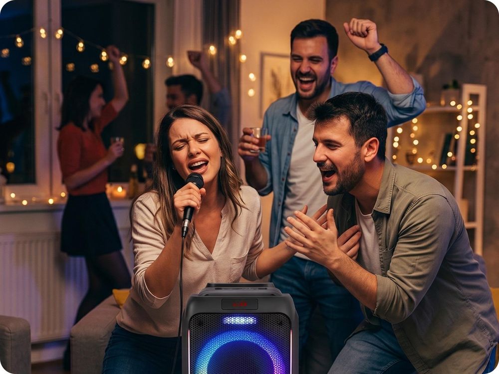 Fontastic Party-Lautsprecher Zeal 600 - Bluetooth Lautsprecher mit USB-Wiedergabe, AUX und MicroSD - Karaoke Box mit Mikrofon - tragbares Soundsystem