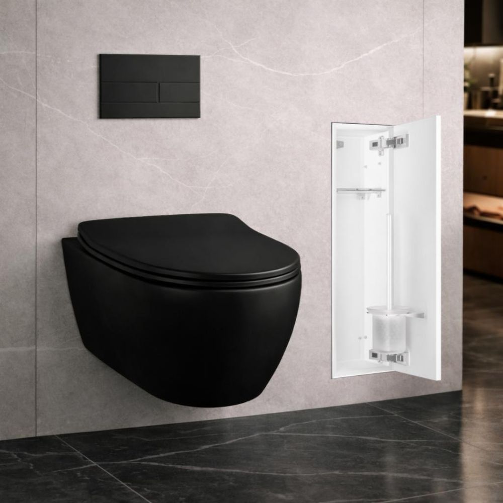 Unterputz-Wandnische für WC-Bürste mit Glasfront, Einbau neben dem WC