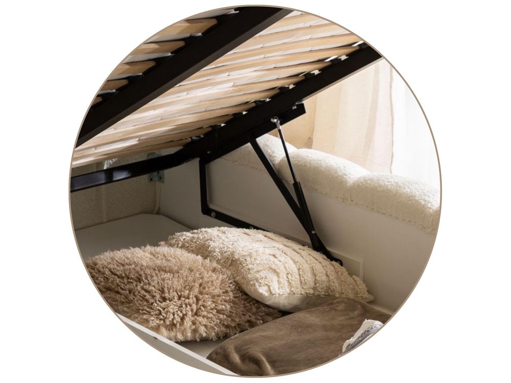 FURNISTAR Polsterbett MIA mit Bettkasten 120x200, Bubble Bett, Doppelbett mit Stauraum, Lattenrost, Boxspringbett-Optik, ohne Matratze, Weiß