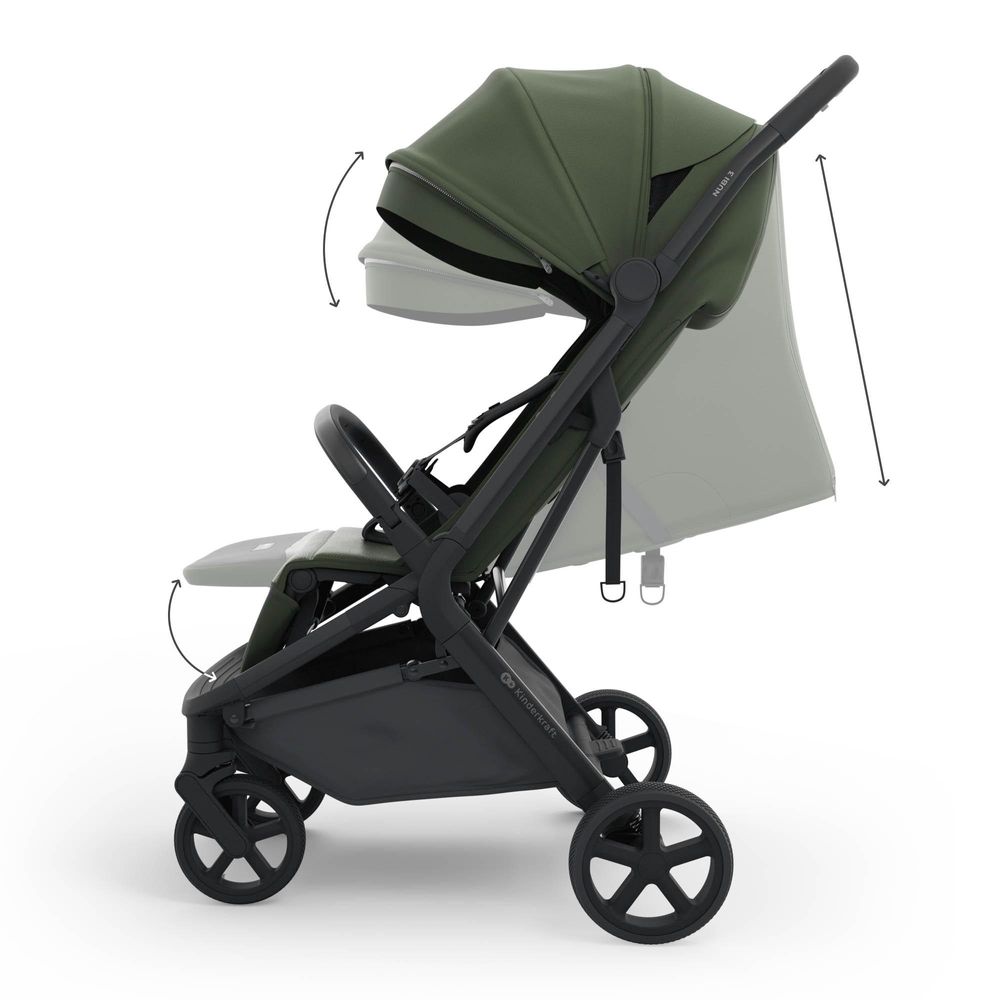 Kinderkraft NUBI 3 Buggy bis 22 kg – automatisch zusammenklappbar, große EVA-Räder, Mesh-Sitz, UPF50+ Verdeck - Grün