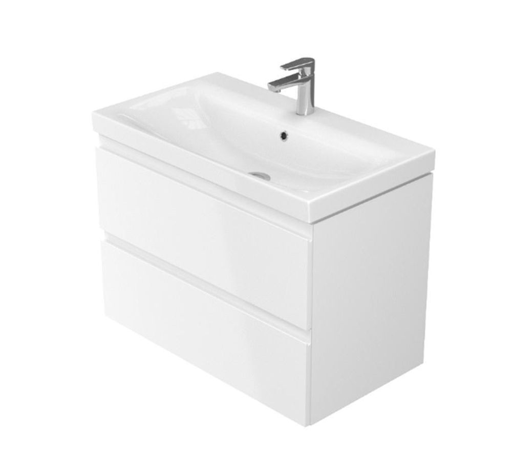 AQUA for you | Badmöbelset - CERSANIT MODUO - Waschtisch mit Unterschrank - 80 cm - Badmöbel - weiß glänzend -mit MDF Softclose, Waschtischkombination