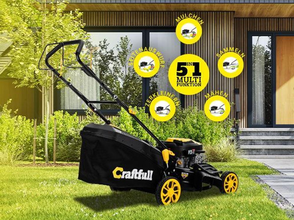 Craftfull Benzinrasenmäher CR-139-30 | Selbstfahrantrieb - Benzin Rasenmäher - Mäher - 46 cm Schnittbreite in 7 Höhenstufen - 2,9 kW 4 PS | 144 cm³