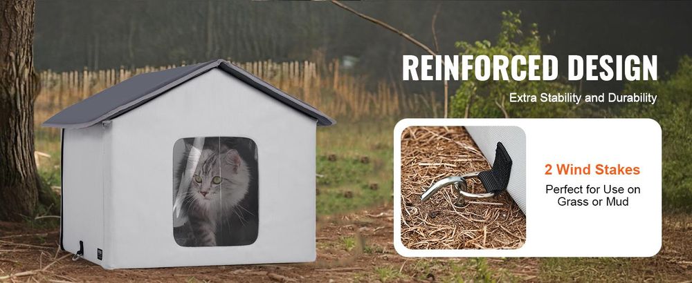 VEVOR Beheiztes Katzenhaus, Katzenunterschlupf für draußen mit einstellbarer Temperatur und Timer, faltbarer Katzenunterschlupf aus 600D Oxford-Gewebe mit beheiztem Kissen für den Winter