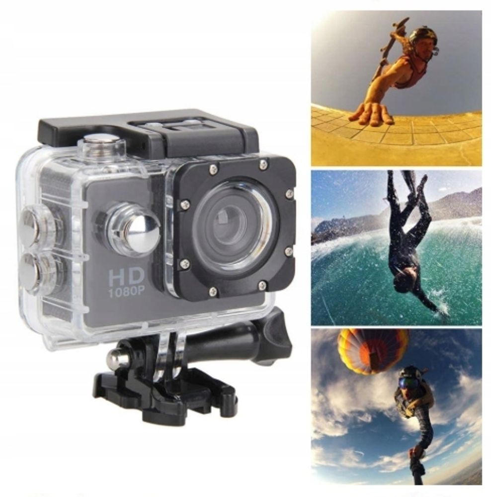 Action Cam Wasserdicht Unterwasserkamera Weitwinkel Helmkamera für Fahrrad Motorrad Tauchen Bildstabilisator Akku 400mAh 1080P Full HD Schwarz Retoo