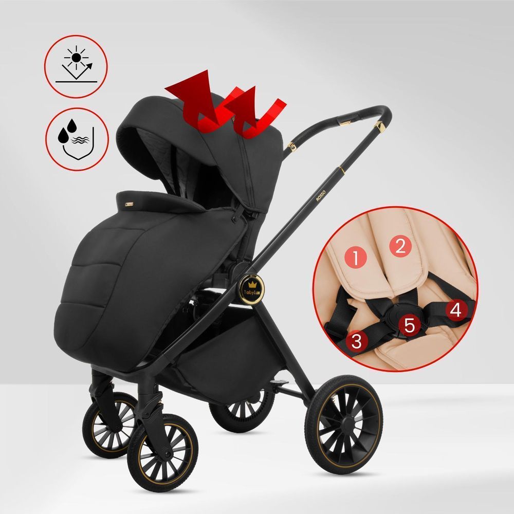 BabyLux® Passeggino Multifunzionale 3in1 ROSSO, Beige, Navicella, Passeggino, Seggiolino auto, Accessori, Leggero e Compatto, 0-22 kg, UV50+